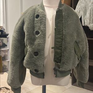 Green Faux Fur Bomber Jacket